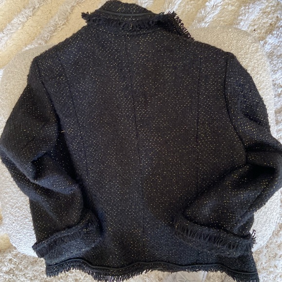 Black casual jacket with golden accents and buttons. - Picture 3 of 5